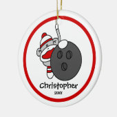 猿のボーリングの男の子" sのクリスマスのオーナメント強打して下さい セラミックオーナメント (左)