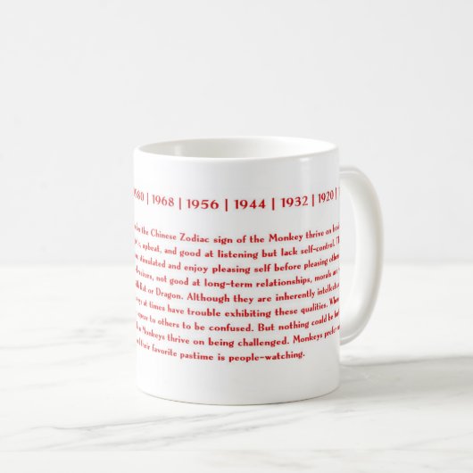 猿のマグの中国のな(占星術の)十二宮図年 コーヒーマグカップ (正面右)