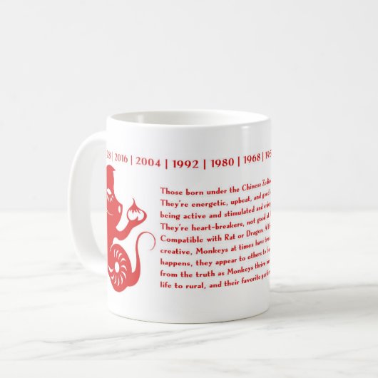 猿のマグの中国のな(占星術の)十二宮図年 コーヒーマグカップ (正面左)