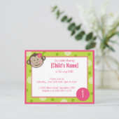 猿の女の子の緑およびピンクの誕生日の招待状4.2 招待状 (スタンド正面)