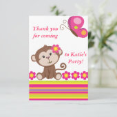 猿の女の子(ピンク)はノート感謝していしています サンキューカード (スタンド正面)