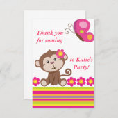 猿の女の子(ピンク)はノート感謝していしています サンキューカード (正面/裏面)