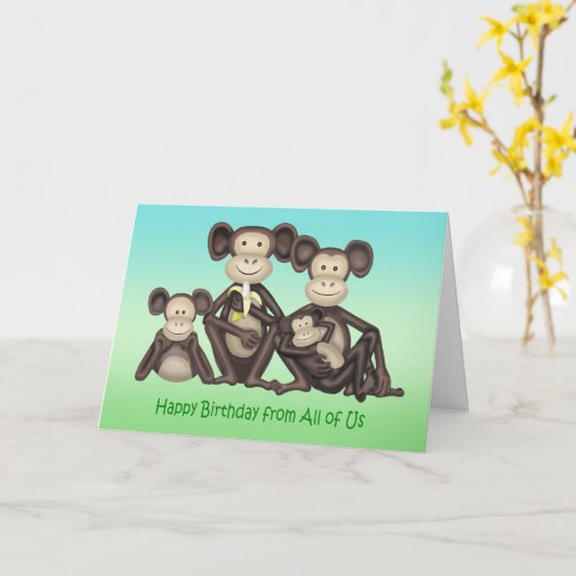 猿の家族の誕生日漫画をアメリカ全土から カード (黄色い花)