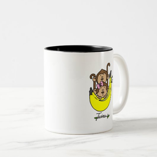 猿の対の男の子および女の子のTシャツおよびギフト ツートーンマグカップ (正面右)