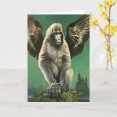 猿の挨拶状を飛ばすヴィンテージ カード (黄色い花)