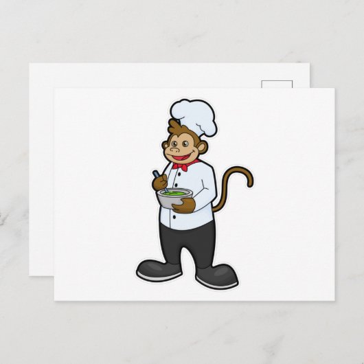 猿の料理人とボウル ポストカード (正面/裏面)