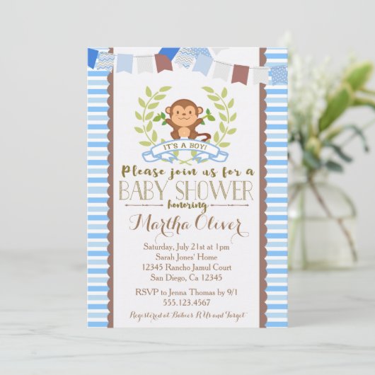 猿の男の子のベビーシャワーの招待状 招待状 (スタンド正面)