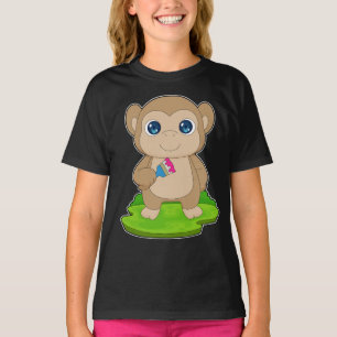 猿の画家 ペイント ブラシ 絵画 Tシャツ