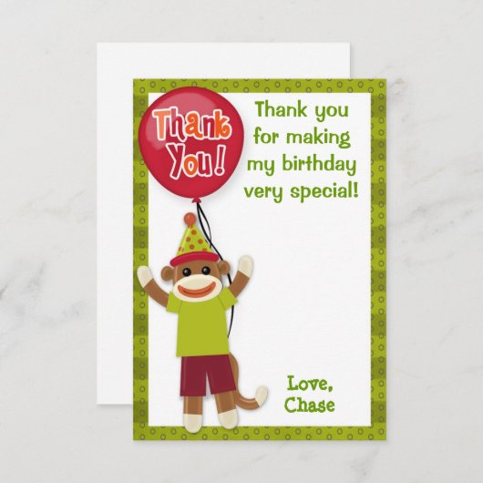 猿の誕生会のサンキューカード3.5"をx5強打して下さい サンキューカード (正面/裏面)