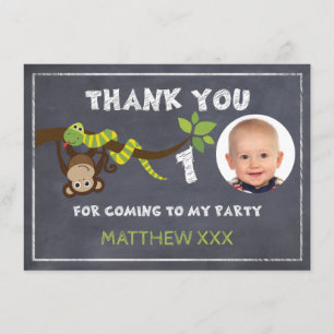 猿の黒板の第1誕生日のサンキューカード サンキューカード
