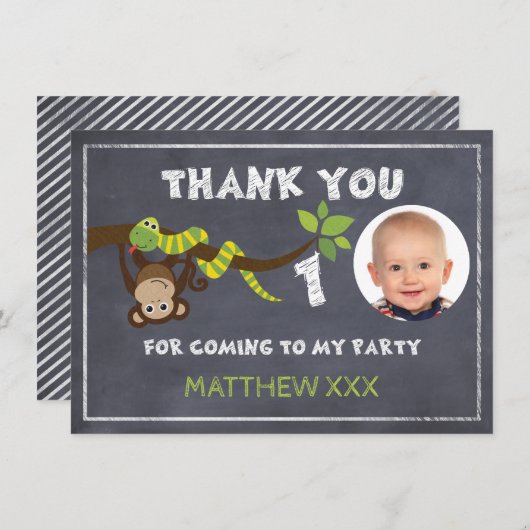 猿の黒板の第1誕生日のサンキューカード サンキューカード (正面/裏面)