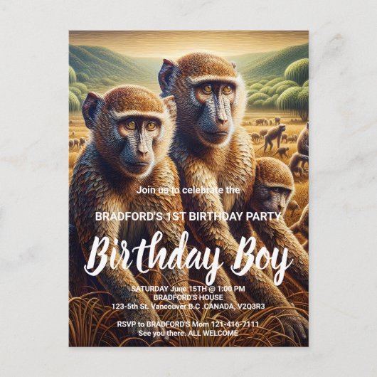 猿の3匹の戯れ ポストカード (正面)