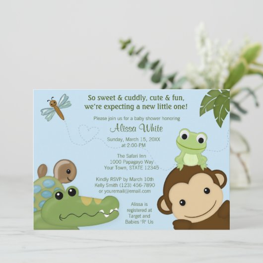 猿のPapagayoのベビーシャワーの招待青いPML-B 招待状 (スタンド正面)