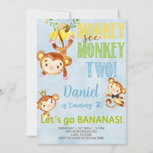 猿まね猿二才の誕生日招待状 招待状 (正面)