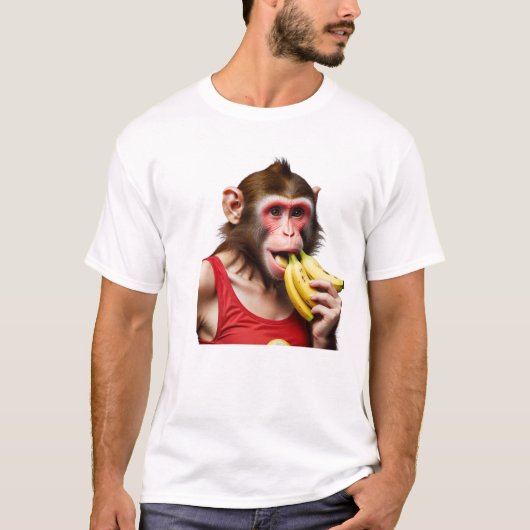 猿よくはしゃぐが波に鮮やか乗る Tシャツ (正面)