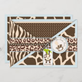 猿及び調停者のサファリのアニマルプリントのベビーシャワー 招待状 (正面/裏面)