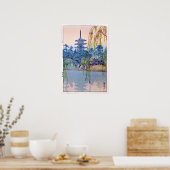 猿澤池，猿沢池，吉田博志，ウッドカット ポスター (キッチン)