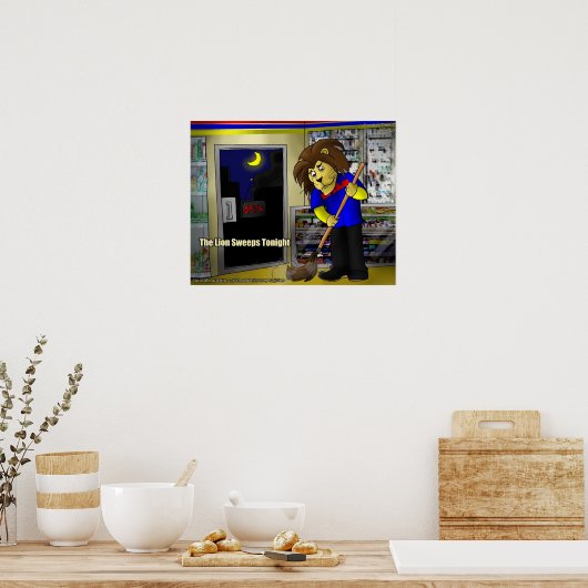 獅子が今夜のポスターをロンドンおもしろいタイムズで拭き取る ポスター (キッチン)