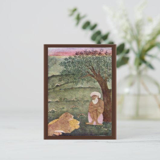 獅子と虎を持ってデルビッシュ。ムガル絵画の。 ポストカード (スタンド正面)