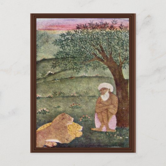 獅子と虎を持ってデルビッシュ。ムガル絵画の。 ポストカード (正面)