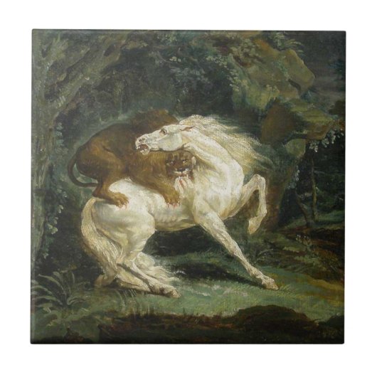 獅子に襲われる馬（テオドール・ゲリコー） タイル (正面)