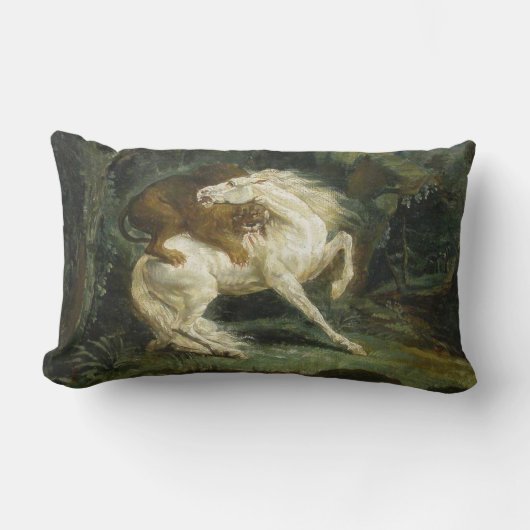 獅子に襲われる馬（テオドール・ゲリコー） ランバークッション (正面)