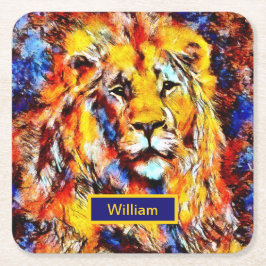 獅子のヴィンテージ スクエアペーパーコースター