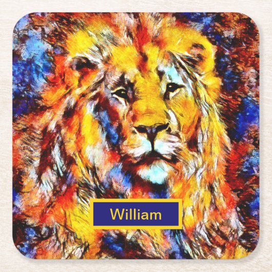 獅子のヴィンテージ スクエアペーパーコースター (正面)