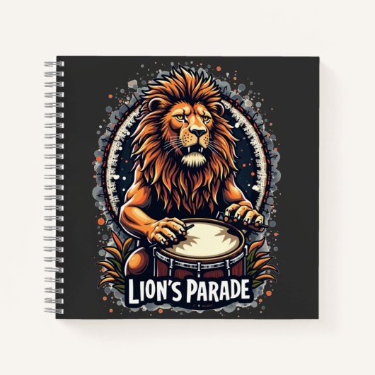 獅子の太鼓パレードアーおもしろいト：ライオ威厳のあるンプリント ノートブック (正面)