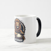 獅子の太鼓パレードアーおもしろいト：ライオ威厳のあるンプリント モーフィングマグカップ (正面右)