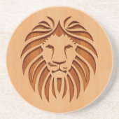 獅子の頭は木に刻まれたデザイン コースター (正面)