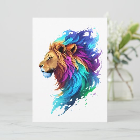 獅子の頭側のカラフルを飛絵を描ばす サンキューカード (スタンド正面)