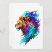 獅子の頭側のカラフルを飛絵を描ばす サンキューカード (正面/裏面)