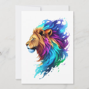 獅子の頭側のカラフルを飛絵を描ばす サンキューカード