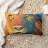 獅子カラフル頭ポートレート油絵 ランバークッション (ブランケット)