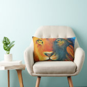 獅子カラフル頭ポートレート油絵 ランバークッション (椅子)