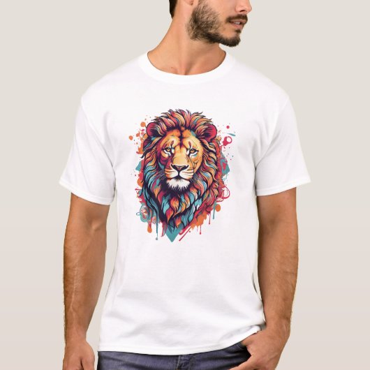 獅子サイケデリックの付いたグラフィックデザイン Tシャツ (正面)