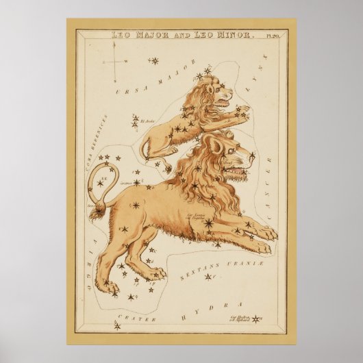 獅子レオ – ヴィンテージのサイン〔占星術の〕十二宮図 ポスター (正面)