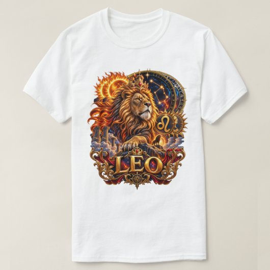獅子座のライオンの天体占星術ホロスコープ Tシャツ (デザイン正面)