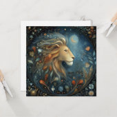獅子座の占星術と天体をテーマにした誕生日お祝い カード (正面/裏面インサイチュ)