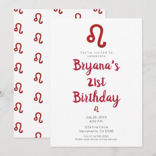 獅子座の占星術 7月8月誕生日パーティー 招待状 (正面/裏面)