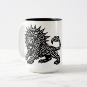 獅子座の太陽のたてがみを持つライオン | BurnsInHell ツートーンマグカップ (正面左)