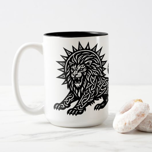 獅子座の太陽のたてがみを持つライオン | BurnsInHell ツートーンマグカップ (ドーナツ)