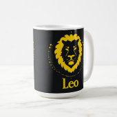 獅子座を象徴する太字の金色のライオンのヘッド コーヒーマグカップ (正面右)