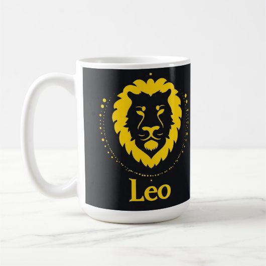 獅子座を象徴する太字の金色のライオンのヘッド コーヒーマグカップ (左)