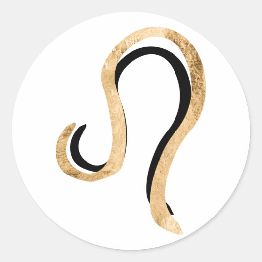 獅子座ブラック金ゴールドテクスチャ〔占星術の〕十二宮図記号 ラウンドシール (正面)