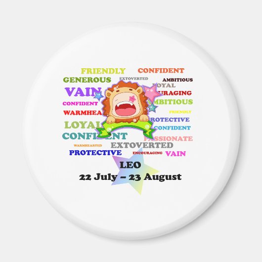 獅子座、〔占星術の〕十二宮図サインカスタム星占いギフト マグネット (正面)