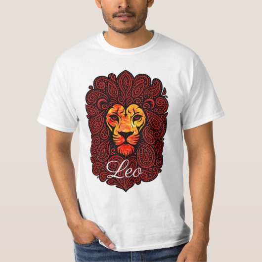 獅子座 占星術 誕生石 十二星座 ライオン ヘッド ペイズリー Tシャツ (正面)