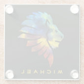 獅子抽象芸術カラフル王冠男性へ ガラスコースター (裏面)