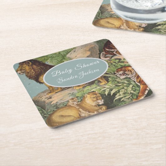 獅子猫ジャングル男女兼用赤ちゃんシャワーbyメール スクエアペーパーコースター (アングル)